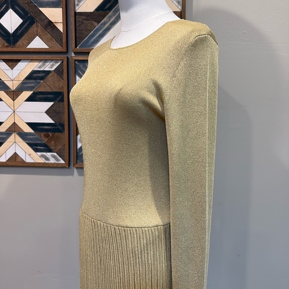 Ralph Lauren Collection Lurex Knit Pleated Midi Dress Metallic Gold Medium - Picture 7 of 15